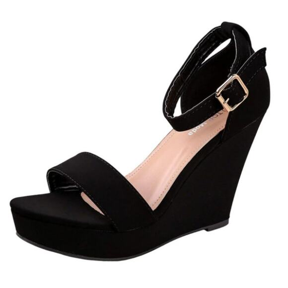 Top Moda Black Beryl Platform Wedge Sandals - Picture 1 of 5